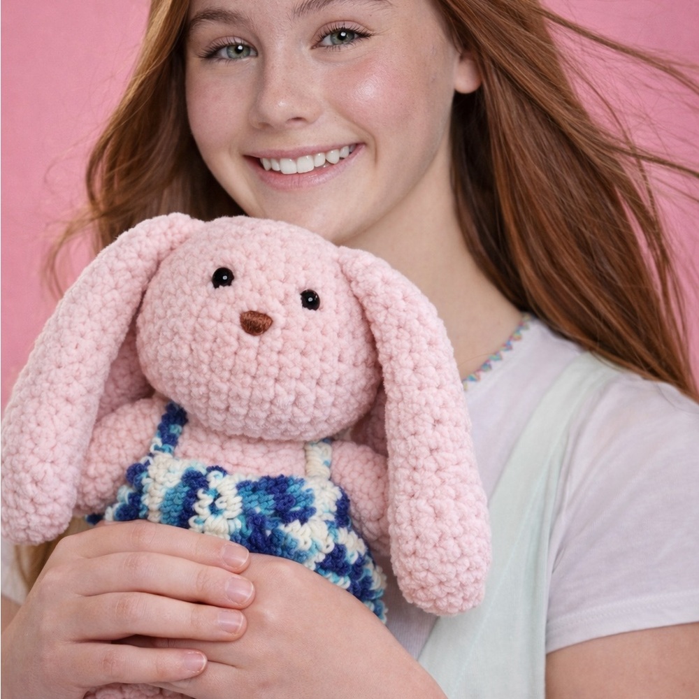 Handmade Chenille Crochet Bunny – One of a Kind Plush